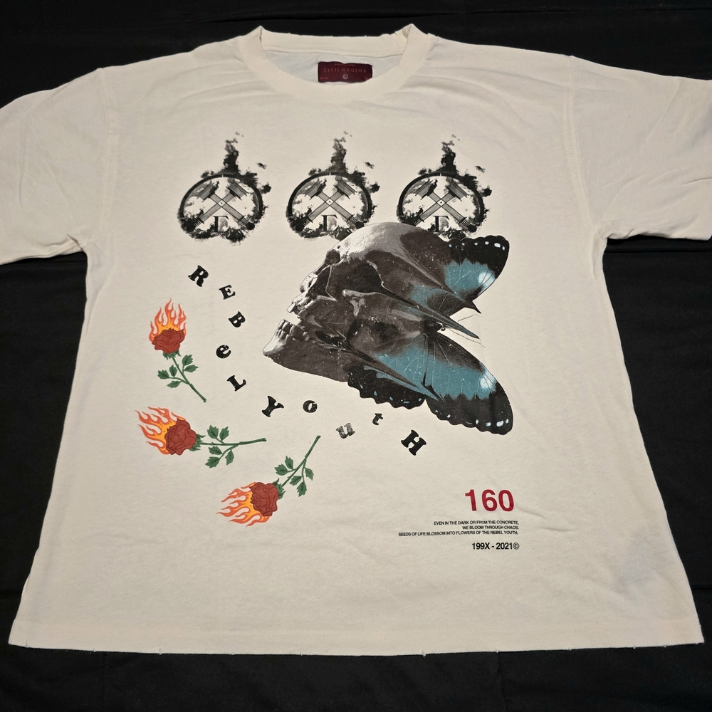 Civil Regime S.I.N Casted‎ Out Butterfly Floral Graphic Tee Tshirt Size Large